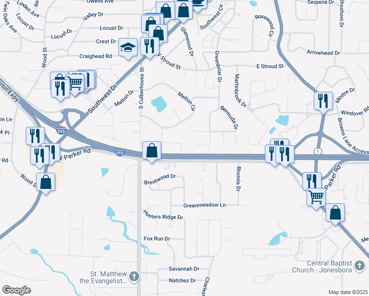 map of restaurants, bars, coffee shops, grocery stores, and more near 3004 Mockingbird Lane in Jonesboro
