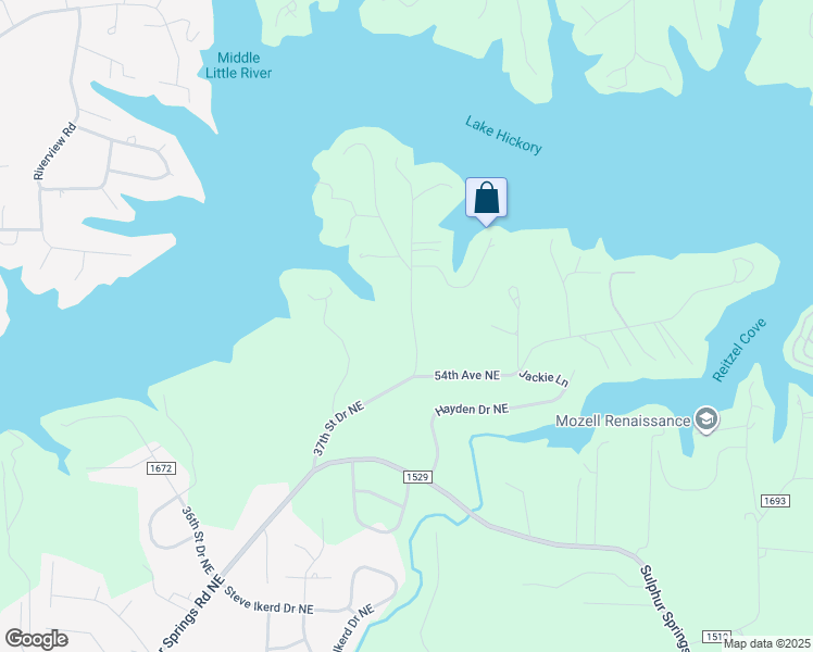 map of restaurants, bars, coffee shops, grocery stores, and more near 5447 37th Street Drive Northeast in Hickory