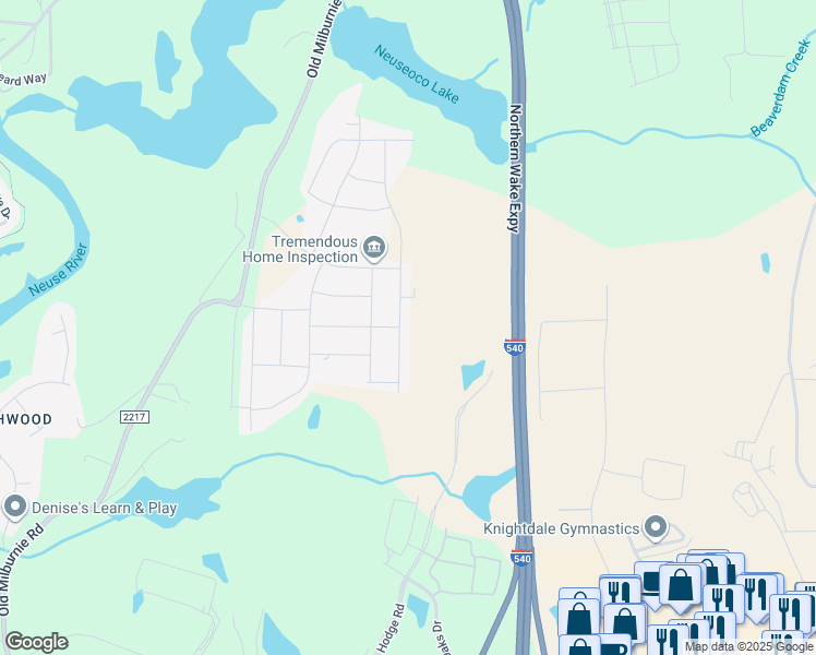 map of restaurants, bars, coffee shops, grocery stores, and more near Hodge Road in Raleigh