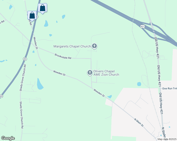 map of restaurants, bars, coffee shops, grocery stores, and more near 2601 Olivers Chapel Road in Staley