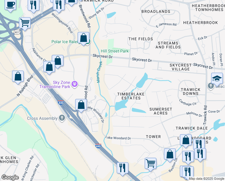 map of restaurants, bars, coffee shops, grocery stores, and more near 2104 Jarman Drive in Raleigh