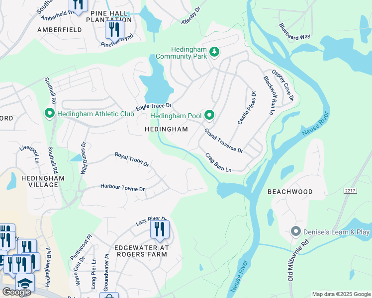 map of restaurants, bars, coffee shops, grocery stores, and more near 1900 Shadow Glen Drive in Raleigh
