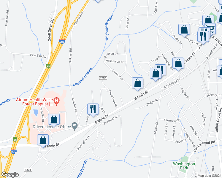map of restaurants, bars, coffee shops, grocery stores, and more near 28 Goodluck Dr in Lexington