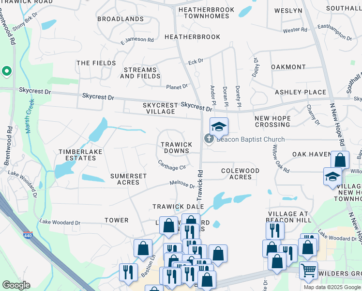 map of restaurants, bars, coffee shops, grocery stores, and more near 2316 Carthage Circle in Raleigh