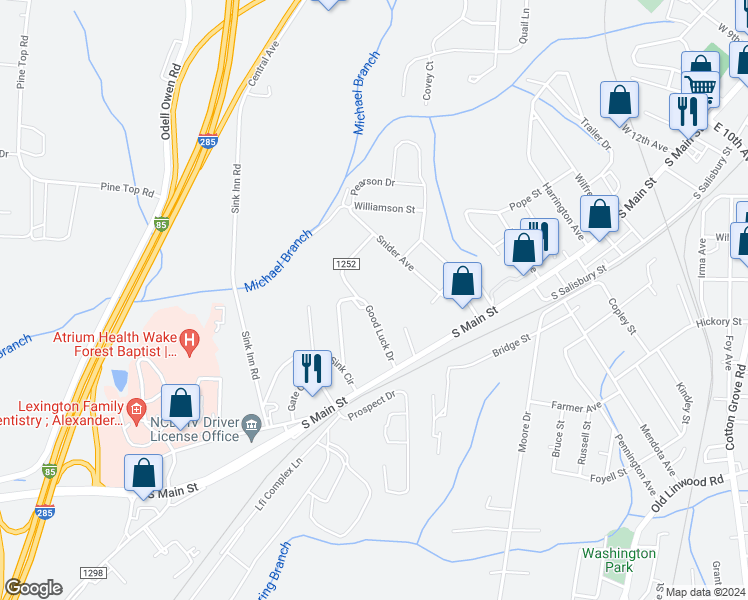 map of restaurants, bars, coffee shops, grocery stores, and more near 28 Goodluck Dr in Lexington