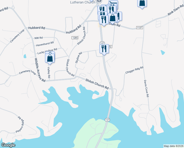 map of restaurants, bars, coffee shops, grocery stores, and more near 134 Steel Bridge Loop in Hickory