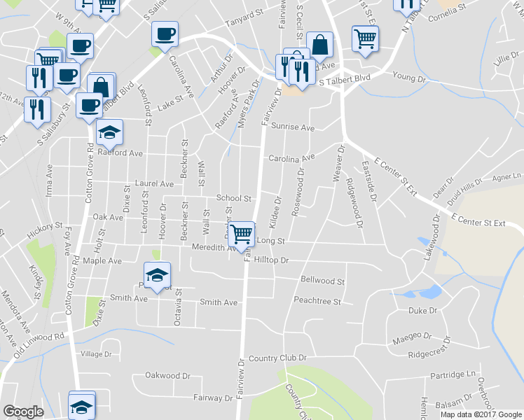 map of restaurants, bars, coffee shops, grocery stores, and more near 605 Fairview Drive in Lexington