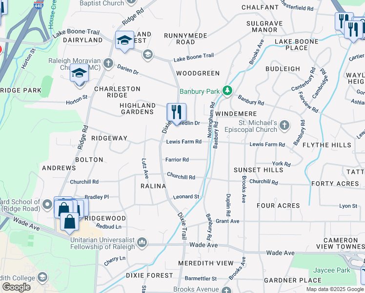 map of restaurants, bars, coffee shops, grocery stores, and more near 3033 Lewis Farm Road in Raleigh