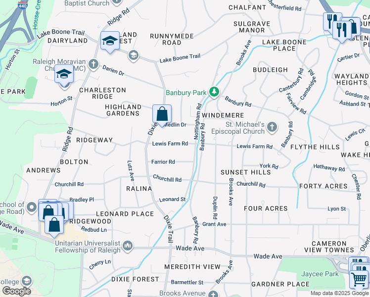 map of restaurants, bars, coffee shops, grocery stores, and more near 3013 Lewis Farm Road in Raleigh