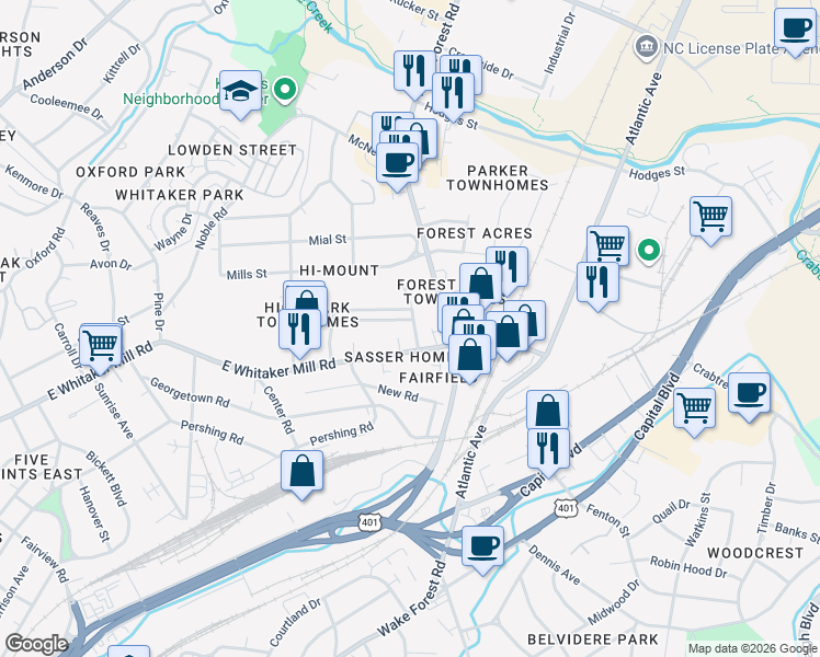 map of restaurants, bars, coffee shops, grocery stores, and more near 722 Kimbrough Street in Raleigh