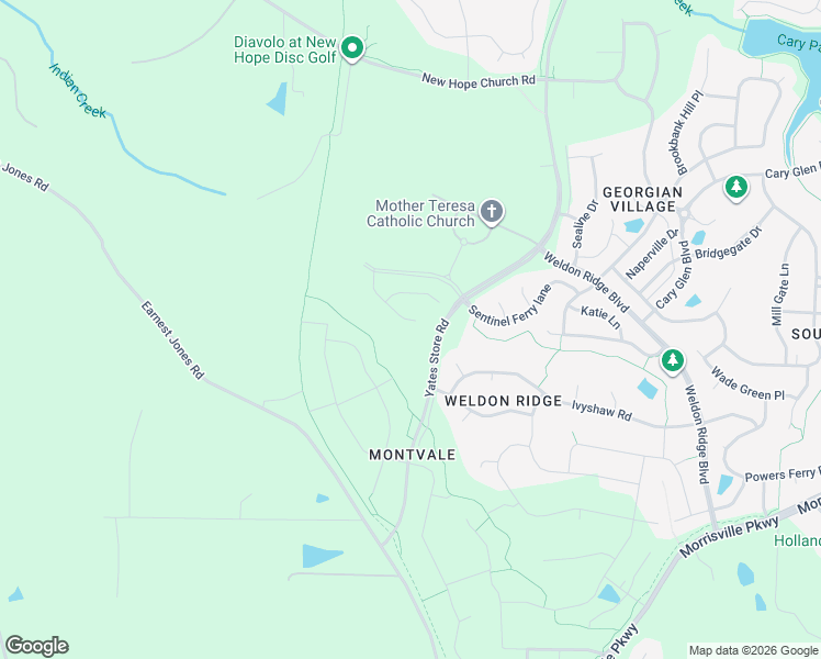 map of restaurants, bars, coffee shops, grocery stores, and more near Yates Store Road in Cary