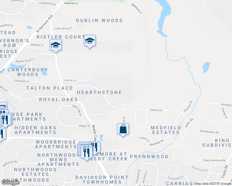 map of restaurants, bars, coffee shops, grocery stores, and more near 110 Vineyard Lane in Cary