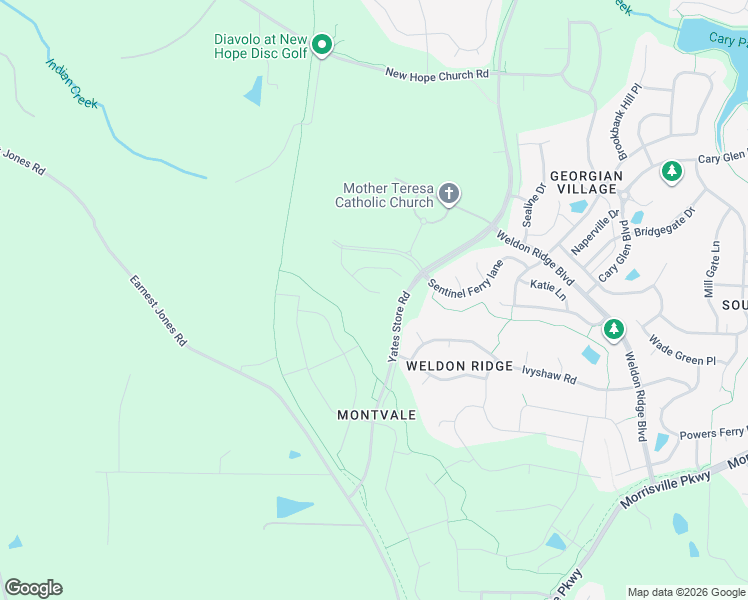 map of restaurants, bars, coffee shops, grocery stores, and more near Yates Store Road in Cary