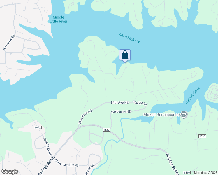 map of restaurants, bars, coffee shops, grocery stores, and more near 5447 37th Street Drive Northeast in Hickory