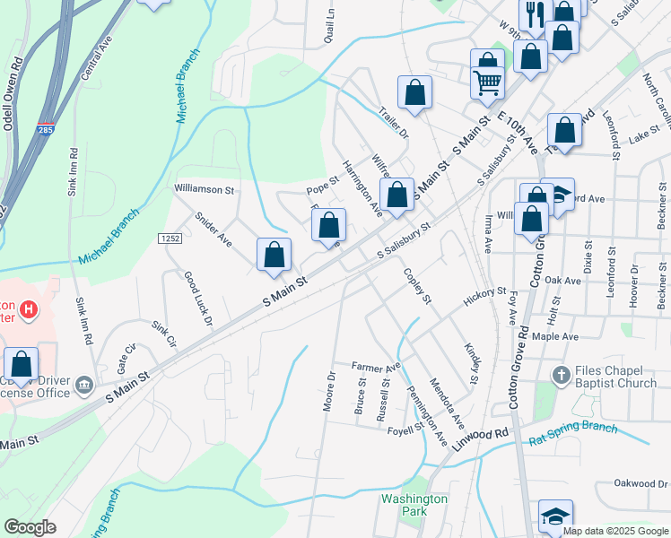 map of restaurants, bars, coffee shops, grocery stores, and more near 1603 South Main Street in Lexington