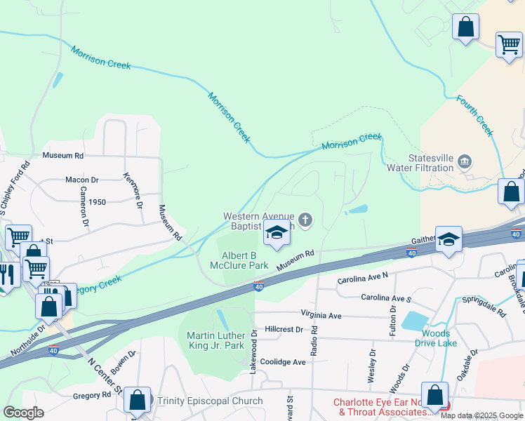 map of restaurants, bars, coffee shops, grocery stores, and more near 1509 Crown Vue Court in Statesville