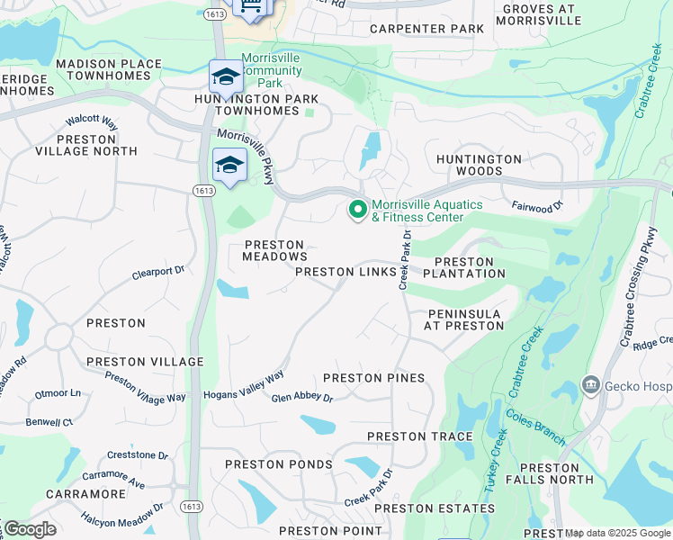 map of restaurants, bars, coffee shops, grocery stores, and more near 305 Hogans Valley Way in Cary