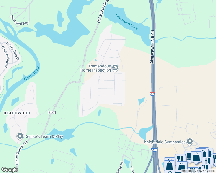 map of restaurants, bars, coffee shops, grocery stores, and more near 1700 Old Milburnie Rd in Raleigh