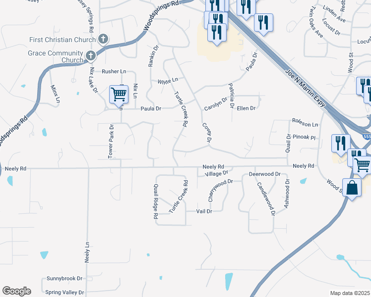 map of restaurants, bars, coffee shops, grocery stores, and more near 2012 Timber Trails Street in Jonesboro