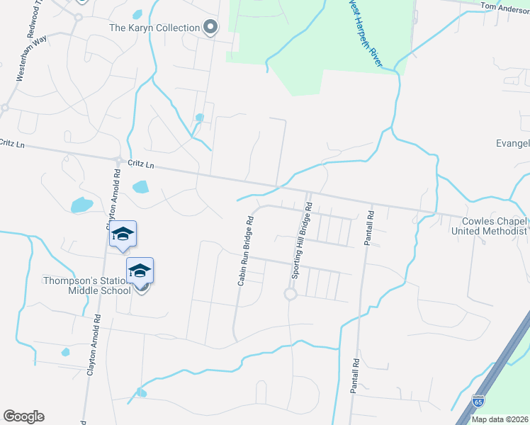map of restaurants, bars, coffee shops, grocery stores, and more near 2713 Cabin Run Bridge Road in Thompson's Station