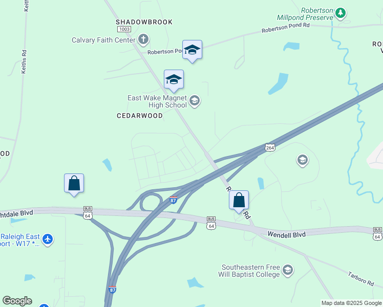 map of restaurants, bars, coffee shops, grocery stores, and more near 4920-4924 Rolesville Road in Wendell