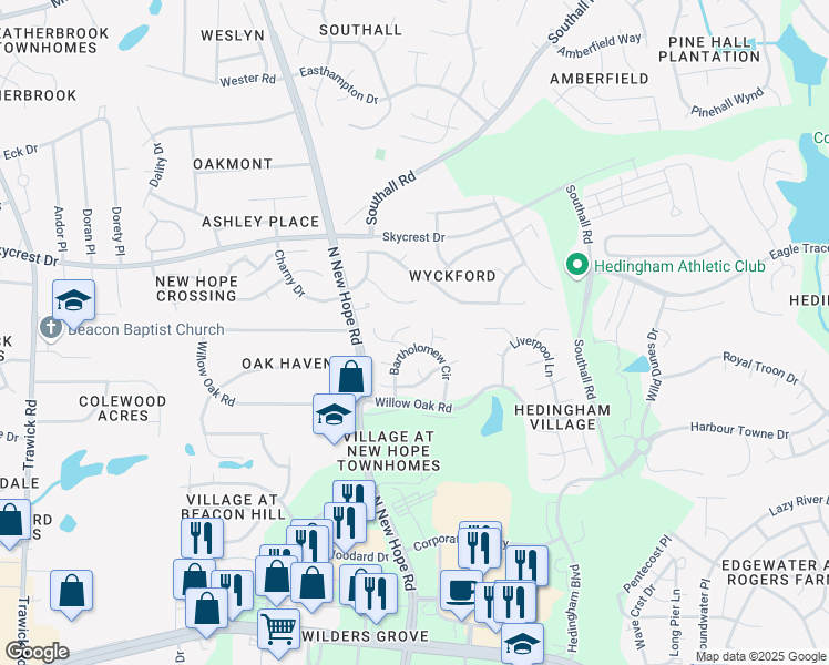 map of restaurants, bars, coffee shops, grocery stores, and more near 4424 Inez Court in Raleigh