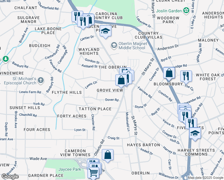 map of restaurants, bars, coffee shops, grocery stores, and more near 2626 Davis Street in Raleigh