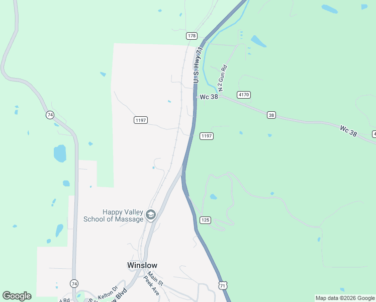 map of restaurants, bars, coffee shops, grocery stores, and more near 601 U.S. 71 in Winslow