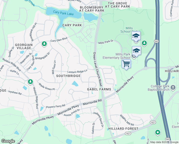 map of restaurants, bars, coffee shops, grocery stores, and more near 1016 Winterborne Drive in Cary