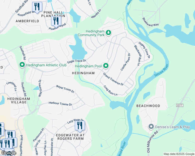 map of restaurants, bars, coffee shops, grocery stores, and more near 1932 Shadow Glen Drive in Raleigh
