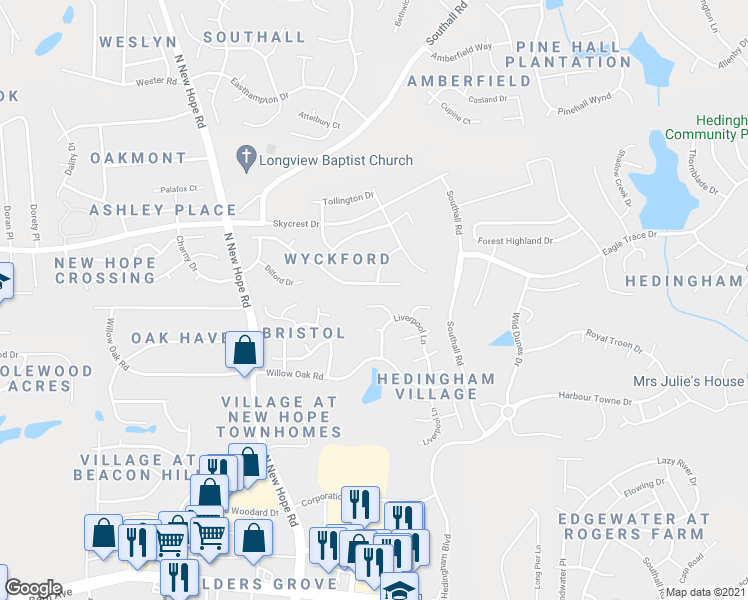 map of restaurants, bars, coffee shops, grocery stores, and more near 4509 Belvedere Court in Raleigh