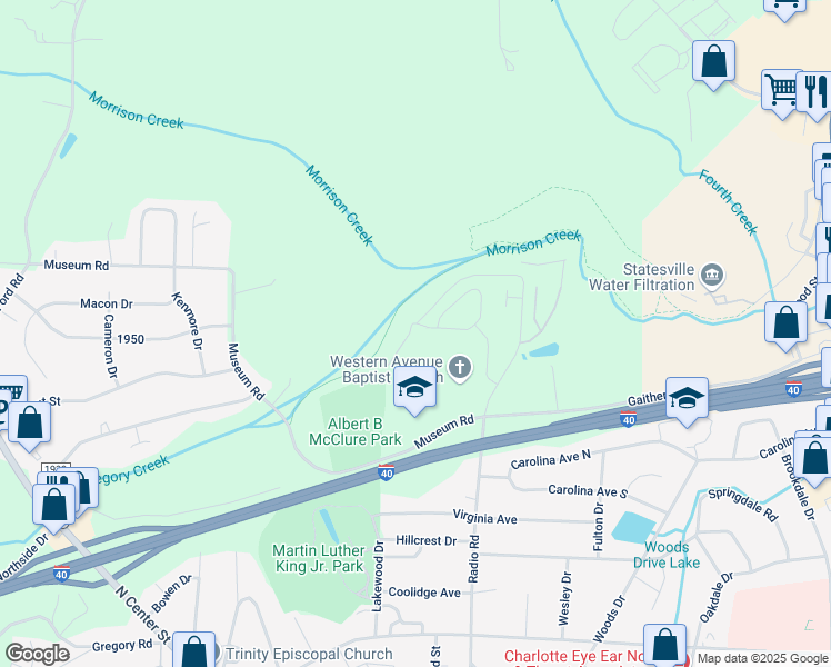 map of restaurants, bars, coffee shops, grocery stores, and more near 1509 Crown Vue Court in Statesville