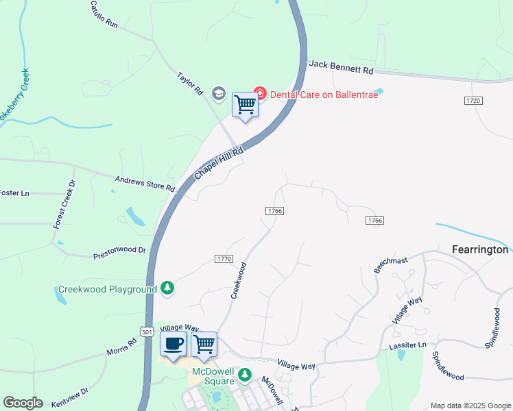 map of restaurants, bars, coffee shops, grocery stores, and more near 77 Trundle Ridge Road in Pittsboro