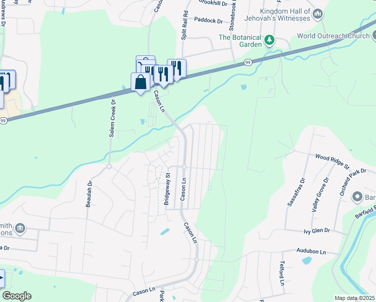map of restaurants, bars, coffee shops, grocery stores, and more near 2151 Cason Lane in Murfreesboro