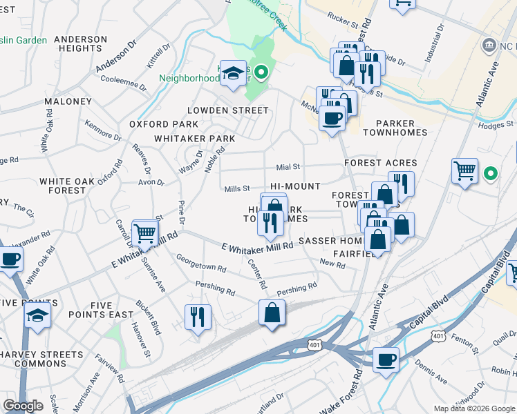 map of restaurants, bars, coffee shops, grocery stores, and more near 1951 Bernard Street in Raleigh