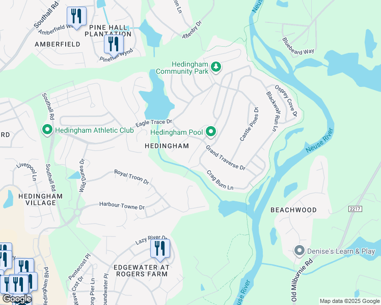 map of restaurants, bars, coffee shops, grocery stores, and more near 1933 Shadow Glen Drive in Raleigh