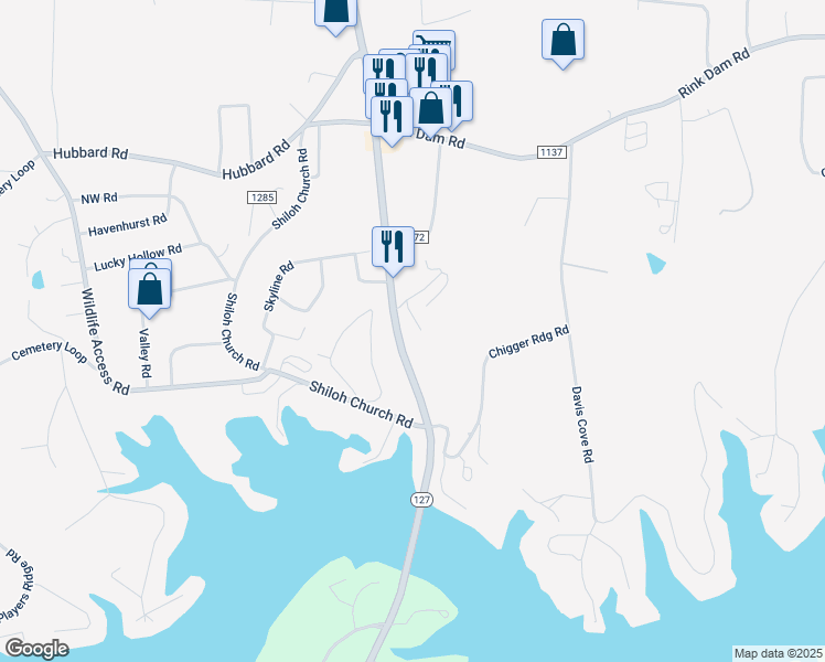 map of restaurants, bars, coffee shops, grocery stores, and more near 90 Riverside Drive in Hickory
