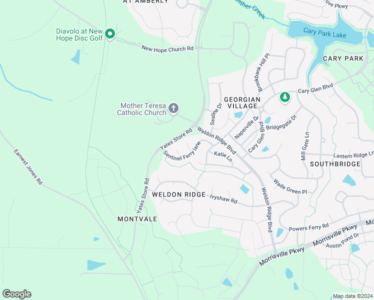 map of restaurants, bars, coffee shops, grocery stores, and more near 109 Dumbledore Court in Cary