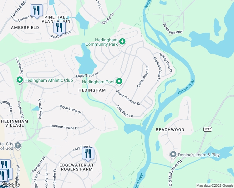 map of restaurants, bars, coffee shops, grocery stores, and more near 1968 Shadow Glen Drive in Raleigh