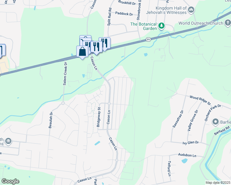 map of restaurants, bars, coffee shops, grocery stores, and more near 2129 Cason Lane in Murfreesboro