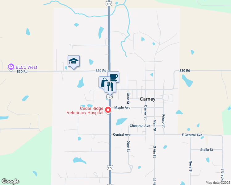 map of restaurants, bars, coffee shops, grocery stores, and more near 105 Santa Fe Avenue in Carney