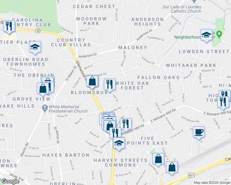 map of restaurants, bars, coffee shops, grocery stores, and more near 2330 Hales Road in Raleigh