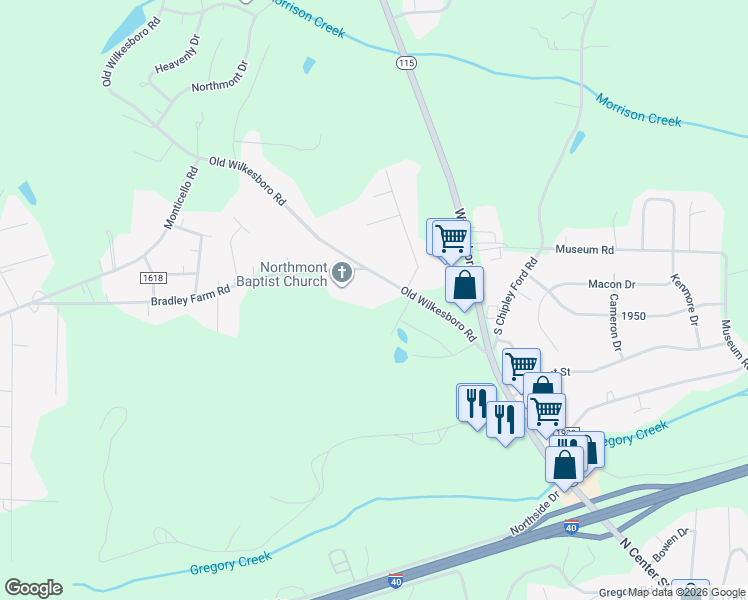 map of restaurants, bars, coffee shops, grocery stores, and more near 1737 Old Wilkesboro Road in Statesville