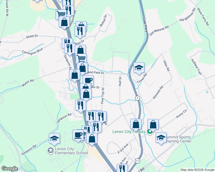 map of restaurants, bars, coffee shops, grocery stores, and more near 2531 Hall Street in Lenoir City