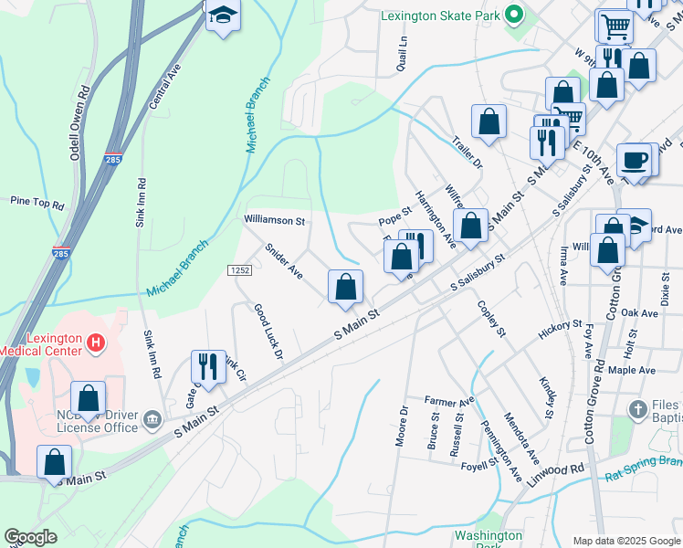 map of restaurants, bars, coffee shops, grocery stores, and more near 100 Hilton Street in Lexington