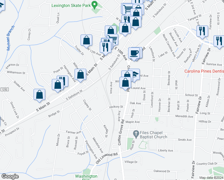 map of restaurants, bars, coffee shops, grocery stores, and more near 312 Irma Avenue in Lexington