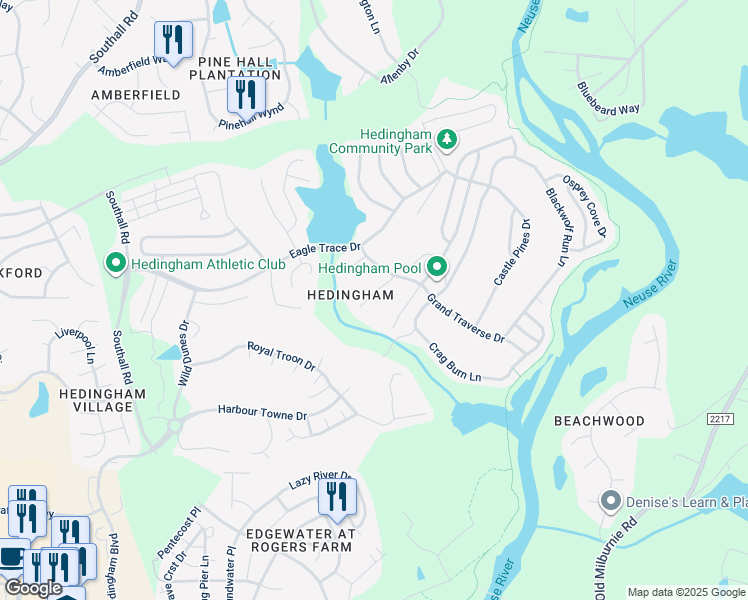 map of restaurants, bars, coffee shops, grocery stores, and more near 1932 Talamore Court in Raleigh