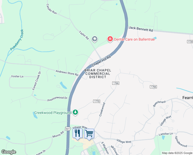 map of restaurants, bars, coffee shops, grocery stores, and more near 152 Market Chapel Road in Pittsboro