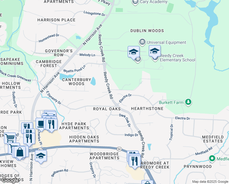 map of restaurants, bars, coffee shops, grocery stores, and more near 113 Angora Court in Cary