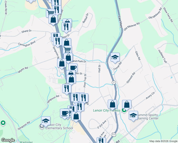 map of restaurants, bars, coffee shops, grocery stores, and more near 2531 Hall Street in Lenoir City